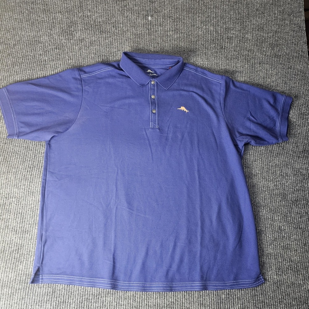 Tommy Bahama Polo Shirt Mens Big 2X Blue Supima Pique Marlin Logo Short Sleeve